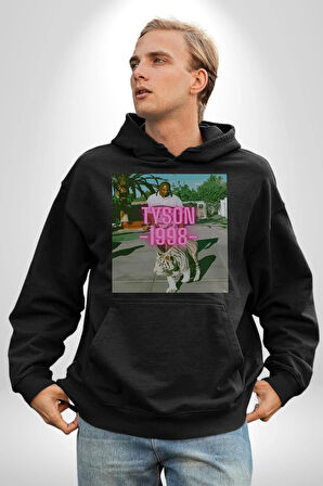 Mike Tyson ve Onun Bengai Kaplanı Yol Yürüyüş Erkek Kadın Siyah Dijital Baskılı Kapüşonlu Sweatshirt Hoodie