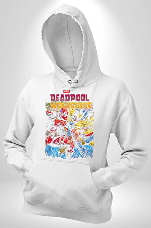 Deadpool Wolverine Film Kahraman Erkek Kadın Beyaz Dijital Baskılı Kapüşonlu Sweatshirt Hoodie