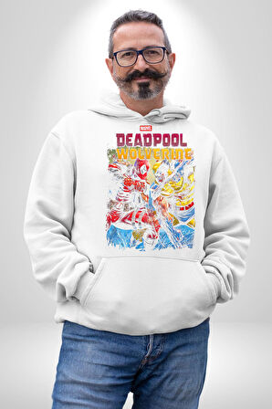 Deadpool Wolverine Film Kahraman Erkek Kadın Beyaz Dijital Baskılı Kapüşonlu Sweatshirt Hoodie