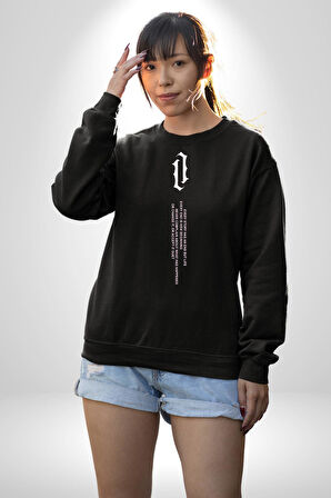 Gothic Sokak Stili Minimal Tasarım Erkek Kadın Unisex Dijital Baskılı Siyah Sweatshirt