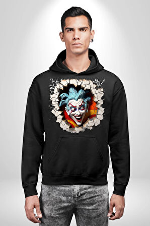 Joker Duvardan Çıkan Sürpriz 3D Erkek Kadın Siyah Dijital Baskılı Kapüşonlu Sweatshirt Hoodie