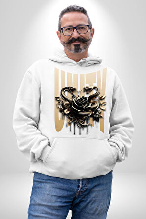 Yapay Zeka Gül Yılan Altın Siyah Gül 3D Erkek Kadın Beyaz Dijital Baskılı Kapüşonlu Sweatshirt Hoodie