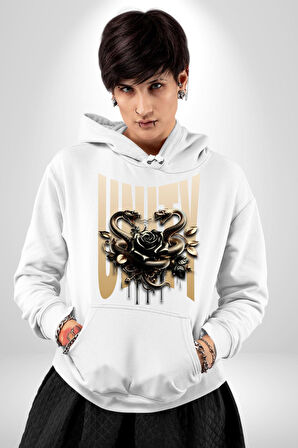 Yapay Zeka Gül Yılan Altın Siyah Gül 3D Erkek Kadın Beyaz Dijital Baskılı Kapüşonlu Sweatshirt Hoodie