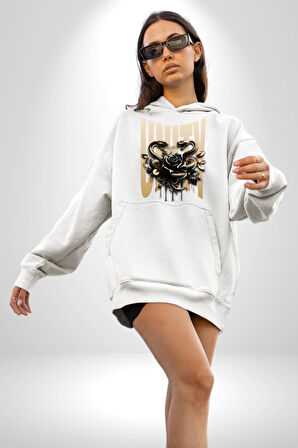 Yapay Zeka Gül Yılan Altın Siyah Gül 3D Erkek Kadın Beyaz Dijital Baskılı Kapüşonlu Sweatshirt Hoodie