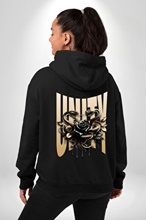 Yapay Zeka Gül Yılan Altın Siyah Gül 3D Erkek Kadın Siyah Ön Sırt Baskılı Kapüşonlu Sweatshirt Hoodie