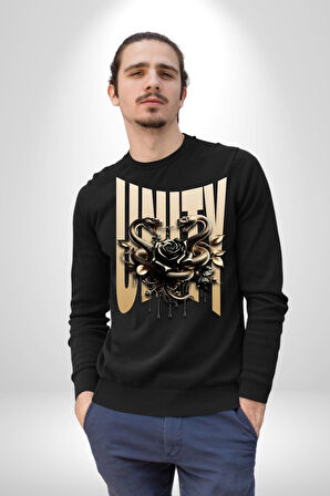 Yapay Zeka Gül Yılan Altın Siyah Gül 3D Erkek Kadın Unisex Dijital Baskılı Siyah Sweatshirt