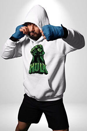 Hulk Yeşil Yumruk Bruce Banner Avengers Erkek Kadın Beyaz Dijital Baskılı Kapüşonlu Sweatshirt Hoodie