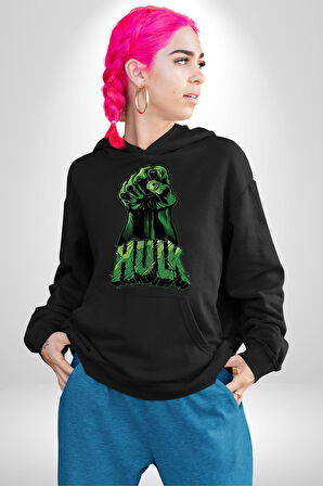 Hulk Yeşil Yumruk Bruce Banner Avengers Erkek Kadın Siyah Dijital Baskılı Kapüşonlu Sweatshirt Hoodie