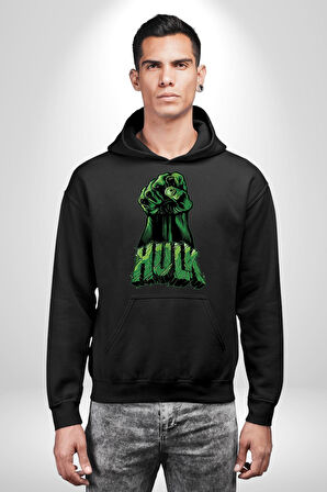 Hulk Yeşil Yumruk Bruce Banner Avengers Erkek Kadın Siyah Dijital Baskılı Kapüşonlu Sweatshirt Hoodie