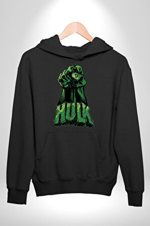 Hulk Yeşil Yumruk Bruce Banner Avengers Erkek Kadın Siyah Dijital Baskılı Kapüşonlu Sweatshirt Hoodie