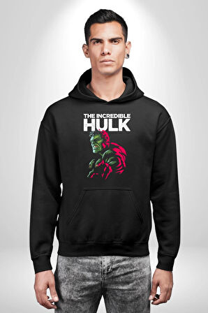 İnanılmaz Hulk  Erkek Kadın Siyah Dijital Baskılı Kapüşonlu Sweatshirt Hoodie