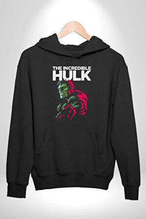 İnanılmaz Hulk  Erkek Kadın Siyah Dijital Baskılı Kapüşonlu Sweatshirt Hoodie