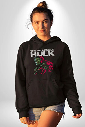 İnanılmaz Hulk  Erkek Kadın Siyah Dijital Baskılı Kapüşonlu Sweatshirt Hoodie