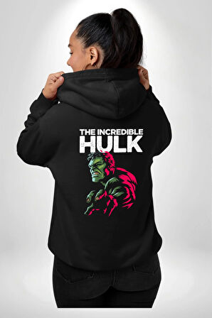 İnanılmaz Hulk  Erkek Kadın Siyah Ön Sırt Baskılı Kapüşonlu Sweatshirt Hoodie