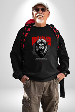 Gerçek Lider Tehlikeli Aslan Kafası Erkek Kadın Unisex Dijital Baskılı Siyah Sweatshirt