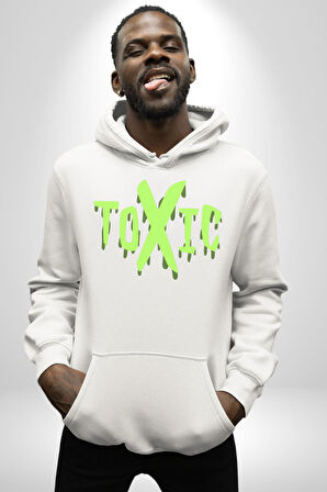 Sokak Sitili Atık Toxic  Erkek Kadın Beyaz Dijital Baskılı Kapüşonlu Sweatshirt Hoodie