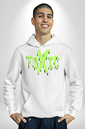 Sokak Sitili Atık Toxic  Erkek Kadın Beyaz Dijital Baskılı Kapüşonlu Sweatshirt Hoodie