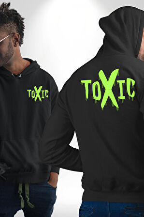 Sokak Sitili Atık Toxic  Erkek Kadın Siyah Ön Sırt Baskılı Kapüşonlu Sweatshirt Hoodie