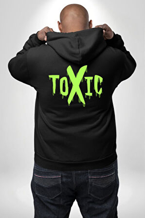 Sokak Sitili Atık Toxic  Erkek Kadın Siyah Ön Sırt Baskılı Kapüşonlu Sweatshirt Hoodie