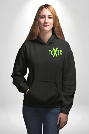 Sokak Sitili Atık Toxic  Erkek Kadın Siyah Ön Sırt Baskılı Kapüşonlu Sweatshirt Hoodie