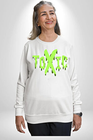 Sokak Sitili Atık Toxic  Erkek Kadın Unisex Dijital Baskılı Beyaz Sweatshirt