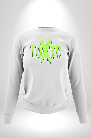 Sokak Sitili Atık Toxic  Erkek Kadın Unisex Dijital Baskılı Beyaz Sweatshirt