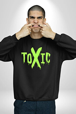 Sokak Sitili Atık Toxic  Erkek Kadın Unisex Dijital Baskılı Siyah Sweatshirt