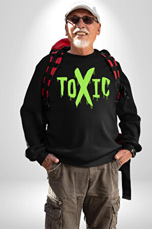 Sokak Sitili Atık Toxic  Erkek Kadın Unisex Dijital Baskılı Siyah Sweatshirt