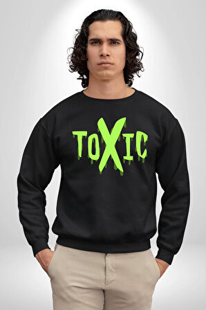 Sokak Sitili Atık Toxic  Erkek Kadın Unisex Dijital Baskılı Siyah Sweatshirt