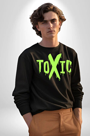 Sokak Sitili Atık Toxic  Erkek Kadın Unisex Dijital Baskılı Siyah Sweatshirt
