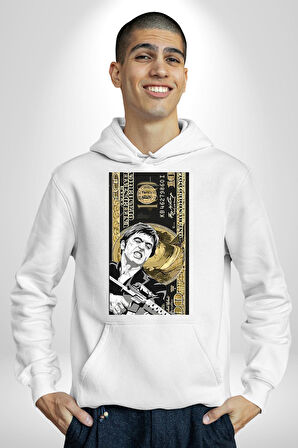 Tony Montana Scarface Erkek Kadın Beyaz Dijital Baskılı Kapüşonlu Sweatshirt Hoodie