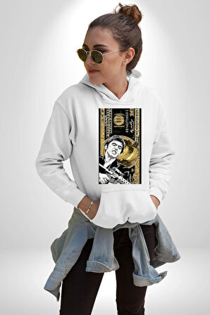 Tony Montana Scarface Erkek Kadın Beyaz Dijital Baskılı Kapüşonlu Sweatshirt Hoodie