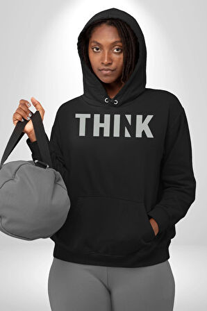 Think Düşünmek Erkek Kadın Siyah Dijital Baskılı Kapüşonlu Sweatshirt Hoodie