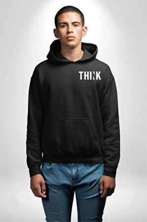 Think Düşünmek Erkek Kadın Siyah Ön Sırt Baskılı Kapüşonlu Sweatshirt Hoodie
