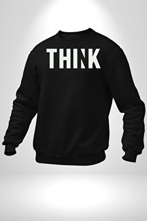 Think Düşünmek Erkek Kadın Unisex Dijital Baskılı Siyah Sweatshirt