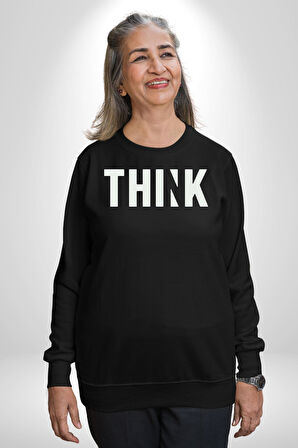 Think Düşünmek Erkek Kadın Unisex Dijital Baskılı Siyah Sweatshirt
