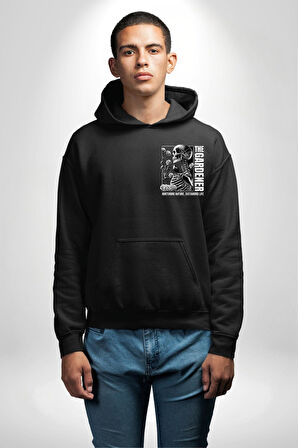İskelet Aşkı Kuş Kırk Kalp Ve Kuru Çiçekler Erkek Kadın Siyah Ön Sırt Baskılı Kapüşonlu Sweatshirt Hoodie