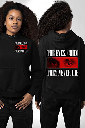 Gözler Dostum , Onlar Asla Yalan Söylemez Erkek Kadın Siyah Ön Sırt Baskılı Kapüşonlu Sweatshirt Hoodie