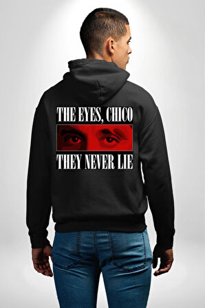 Gözler Dostum , Onlar Asla Yalan Söylemez Erkek Kadın Siyah Ön Sırt Baskılı Kapüşonlu Sweatshirt Hoodie
