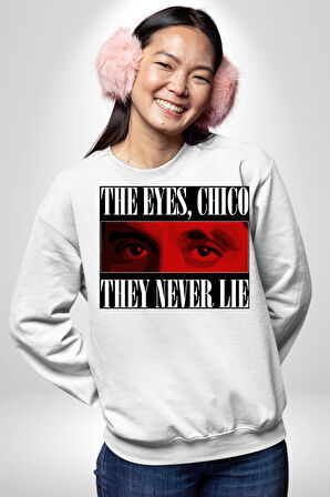 Gözler Dostum , Onlar Asla Yalan Söylemez Erkek Kadın Unisex Dijital Baskılı Beyaz Sweatshirt