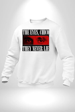 Gözler Dostum , Onlar Asla Yalan Söylemez Erkek Kadın Unisex Dijital Baskılı Beyaz Sweatshirt