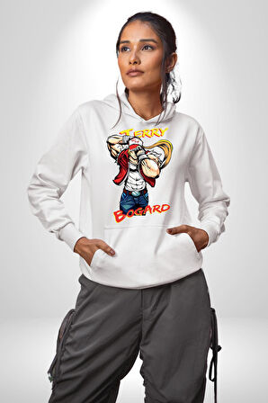 Terry Bogard Dövüşöü  Erkek Kadın Beyaz Dijital Baskılı Kapüşonlu Sweatshirt Hoodie