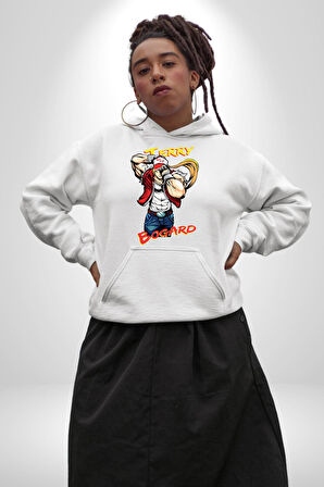 Terry Bogard Dövüşöü  Erkek Kadın Beyaz Dijital Baskılı Kapüşonlu Sweatshirt Hoodie