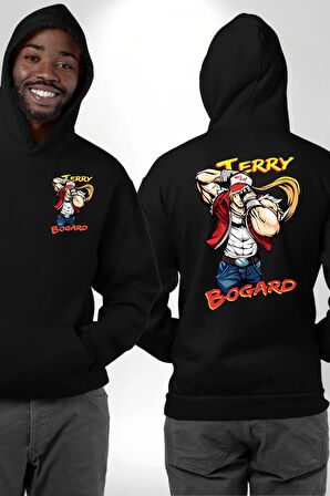 Terry Bogard Dövüşöü  Erkek Kadın Siyah Ön Sırt Baskılı Kapüşonlu Sweatshirt Hoodie