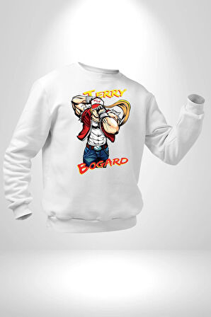 Terry Bogard Dövüşöü  Erkek Kadın Unisex Dijital Baskılı Beyaz Sweatshirt