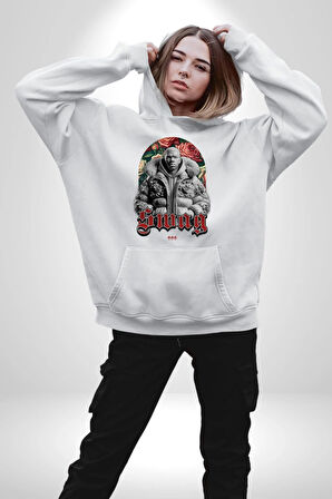 Sınırları Zorlayın  Erkek Kadın Beyaz Dijital Baskılı Kapüşonlu Sweatshirt Hoodie