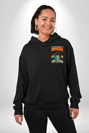 Stranger Things: Season IV "The Nina Project" Erkek Kadın Siyah Ön Sırt Baskılı Kapüşonlu Sweatshirt Hoodie