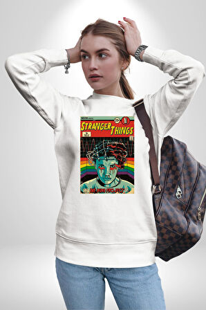 Stranger Things: Season IV "The Nina Project" Erkek Kadın Unisex Dijital Baskılı Beyaz Sweatshirt