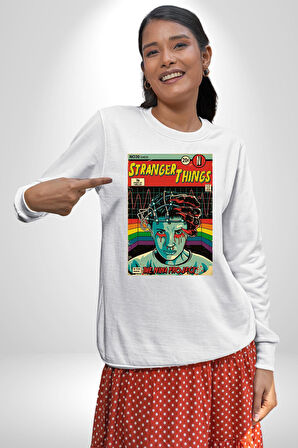 Stranger Things: Season IV "The Nina Project" Erkek Kadın Unisex Dijital Baskılı Beyaz Sweatshirt