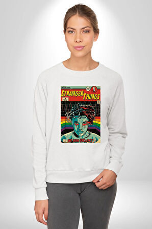 Stranger Things: Season IV "The Nina Project" Erkek Kadın Unisex Dijital Baskılı Beyaz Sweatshirt